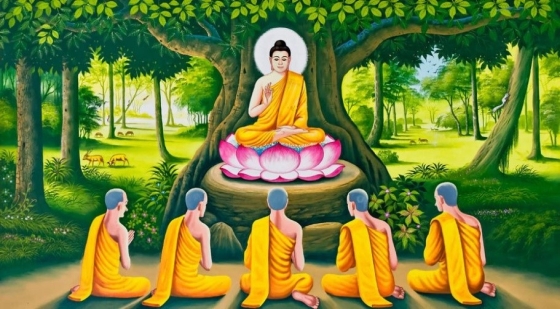 Buddha predându-le celor cinci discipoli